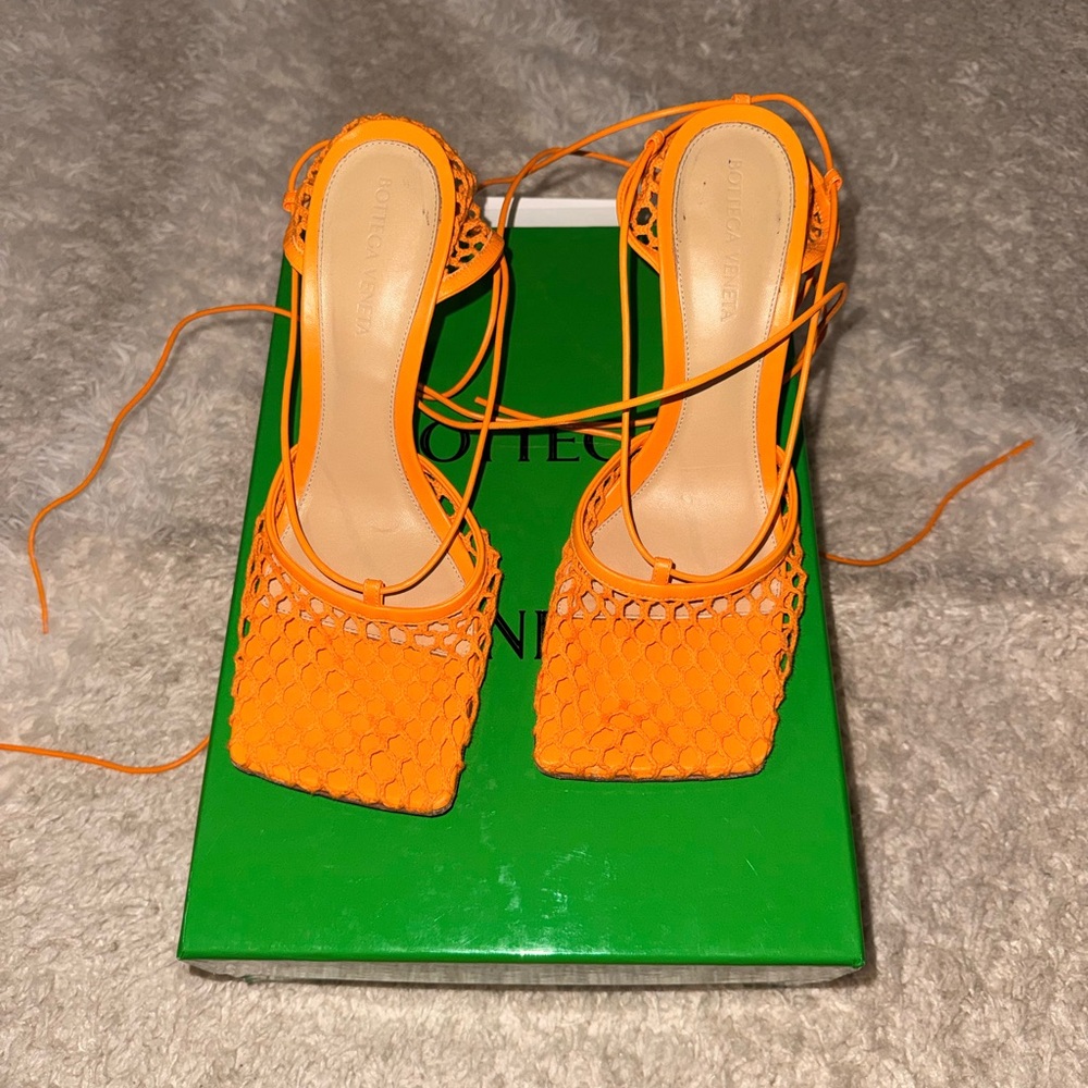 Bottega Veneta Orange Lace-Up Heels
